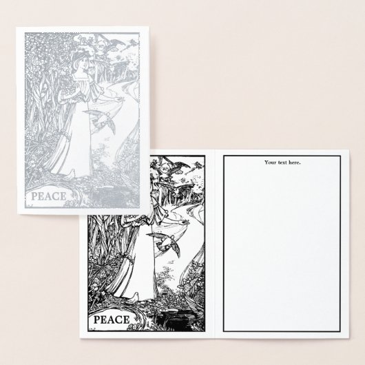  Art Nouveau Meisje in het bos Vogels Folie Kaarten (Display)