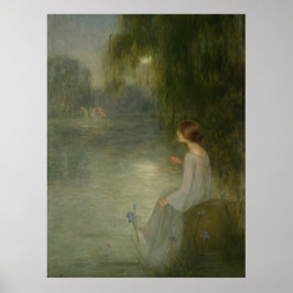 Art Nouveau-meisje in maanlicht uit vervlogen tijd Poster