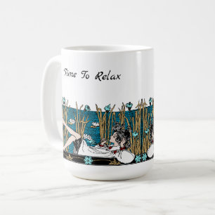 Art Nouveau Meisje Ontspannen Bij Vijver Koffiemok