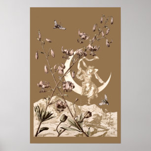 Art Nouveau Meisje op Halve Maan door A. Seder Poster
