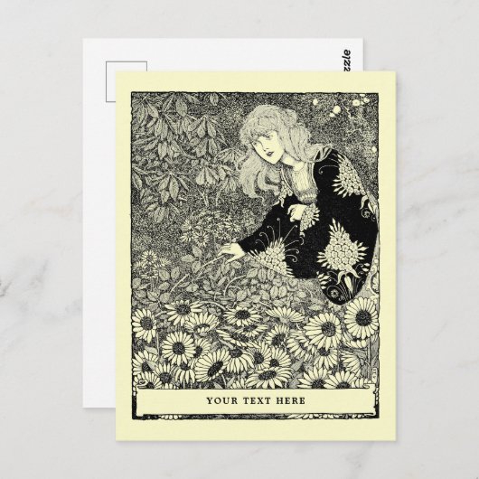  Art Nouveau Meisje Tussen Bloemenveld Briefkaart (Voorkant / Achterkant)