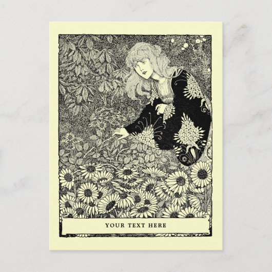  Art Nouveau Meisje Tussen Bloemenveld Briefkaart (Voorkant)