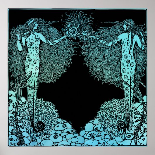 Art Nouveau Mermaids of the zee Poster (Voorkant)