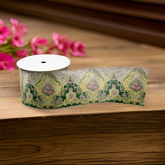 Art Nouveau Metallic Goud Roze Rozen Medallion Satijnen Lint