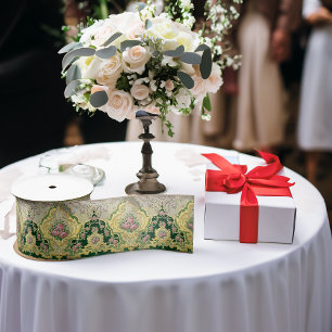 Art Nouveau Metallic Goud Roze Rozen Medallion Satijnen Lint