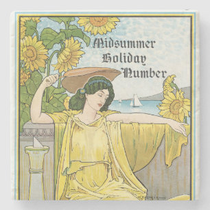 Art Nouveau-middernachtvrouw zonnebloemen Stenen Onderzetter