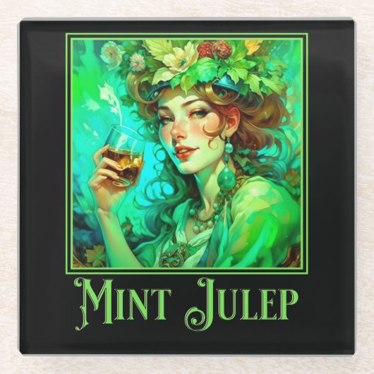 Art Nouveau Mint Julep Glazen Onderzetter (Voorkant)