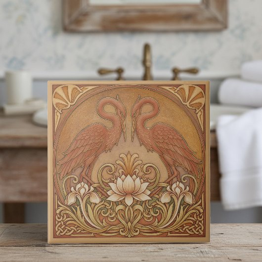 Art Nouveau Mirrored CranePat#9 Terra Cotta ID1193 Tegeltje