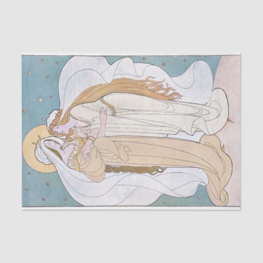 Art Nouveau Moeder Dochter Vrouw Maan Decoupage Tissuepapier (Voorkant)