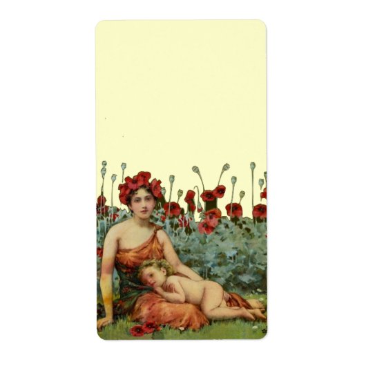 Art Nouveau Moeder en Kind met papies Etiket (Voorkant)