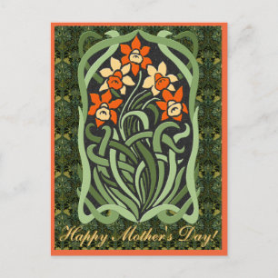 Art Nouveau Moederdag Daffodils (gepersonaliseerd) Briefkaart