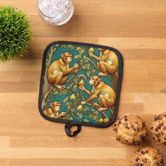 Art Nouveau Monkey Pot Holder Pannenlap (Top down)