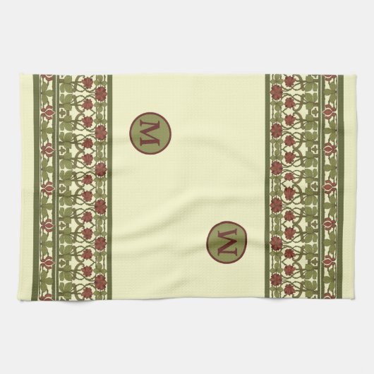 Art Nouveau Monogram  Bloemengrens Frieze Theedoek (Horizontaal)