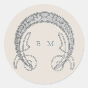 Art Nouveau Monogram Mucha Initials Verzending Ronde Sticker