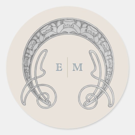 Art Nouveau Monogram Mucha Initials Verzending Ronde Sticker (Voorkant)