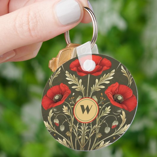 Art Nouveau Monogram Oude Klaprozen Goud Rood Sleutelhanger