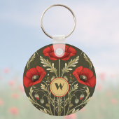 Art Nouveau Monogram Oude Klaprozen Goud Rood Sleutelhanger