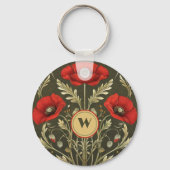 Art Nouveau Monogram Oude Klaprozen Goud Rood Sleutelhanger (Voorkant)