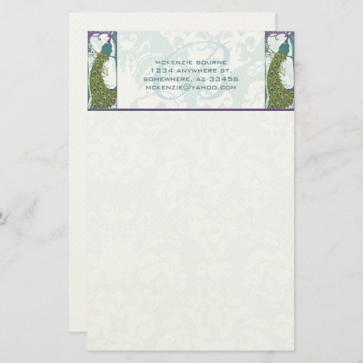 Art Nouveau Monogram Pauw Stationery Briefpapier (Voorkant / Achterkant)