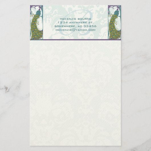 Art Nouveau Monogram Pauw Stationery Briefpapier (Voorkant)