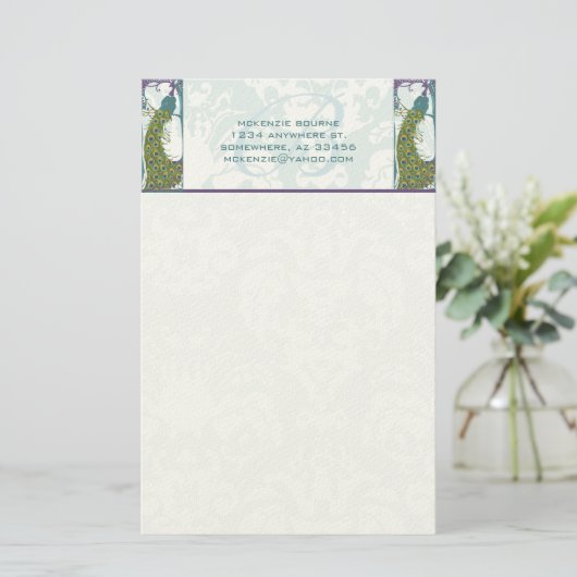 Art Nouveau Monogram Pauw Stationery Briefpapier (Staand voorkant)