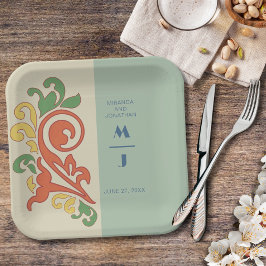 Art Nouveau Monogram Trouwpapier Bord