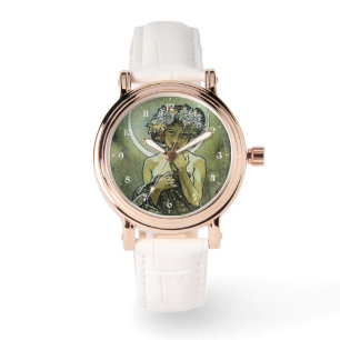  Art Nouveau Moon beroemd gemaakt door Mucha Horloge