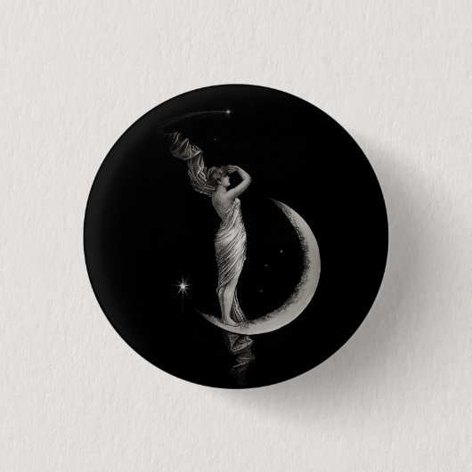 Art Nouveau Moon Meisje Ronde Button 3,2 Cm (Voorkant)
