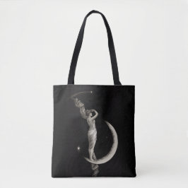  Art Nouveau Moon Meisje Tote Bag
