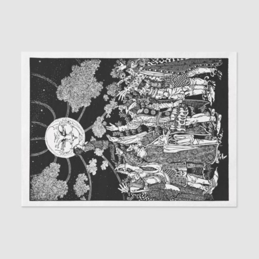 Art Nouveau Moon Mensen die ontkoppeling tekenen Tissuepapier (Voorkant)