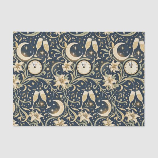 Art Nouveau Moonlit New Year Pattern Tissuepapier (Voorkant)
