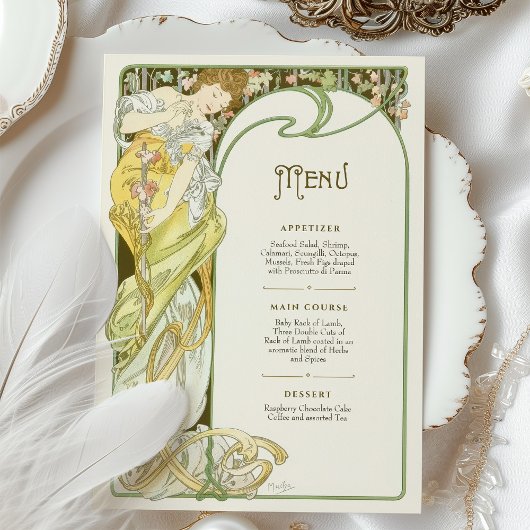 Art Nouveau Moonlit Wedding Menu Kaart
