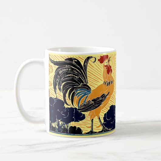 Art Nouveau Morning Sun Rooster Coffee Mok (Links)