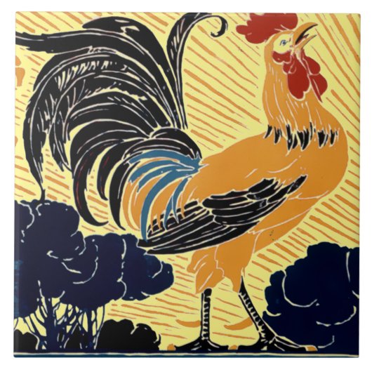 Art Nouveau Morning Sun Rooster Tegeltje (Voorkant)