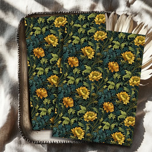 Art nouveau Morris gele bloemen pastel blauwe sali Tissuepapier