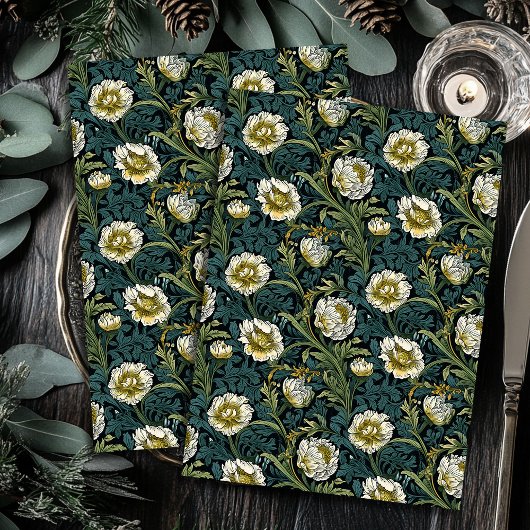 Art nouveau Morris gele witte bloemen pastelblauw Tissuepapier