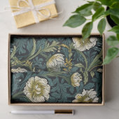 Art nouveau Morris gele witte bloemen pastelblauw Tissuepapier (Geschenk)