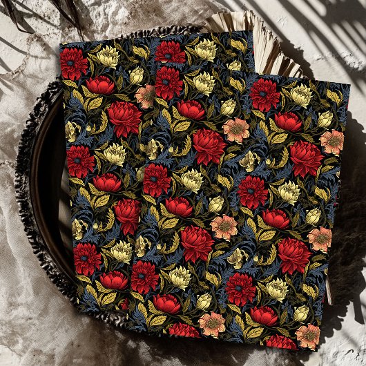 Art nouveau Morris hete rode witte bloemen pastel Tissuepapier