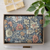 Art nouveau Morris ivoor perzik witte bloemen blau Tissuepapier (Geschenk)