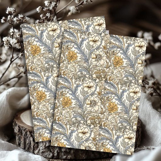 Art nouveau Morris pastel blauw ivoor witte bloeme Tissuepapier
