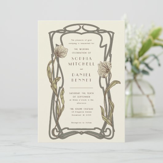 Art nouveau morris pimpernel bruiloft kaart (Staand voorkant)