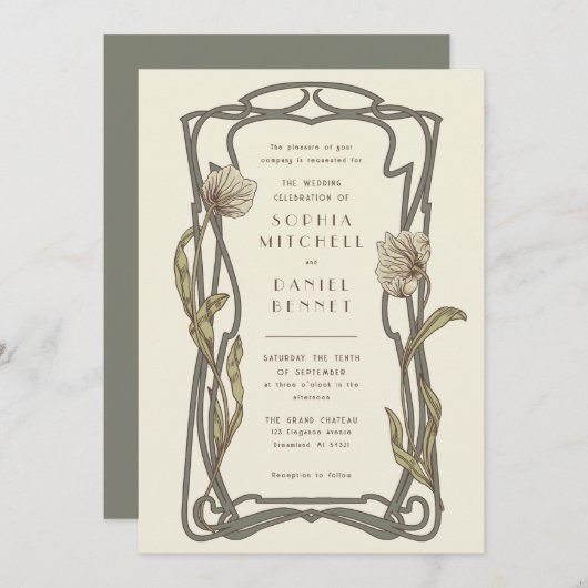 Art nouveau morris pimpernel bruiloft kaart (Voorkant / Achterkant)