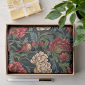 Art nouveau Morris rode blush bloemen pastelblauw Tissuepapier (Geschenk)
