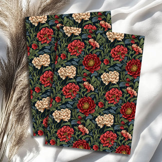 Art nouveau Morris rode blush bloemen pastelblauw Tissuepapier