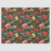 Art nouveau Morris rood geel bloemen salie blauw Tissuepapier (Voorkant)