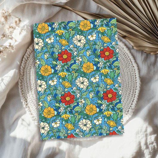 Art nouveau Morris rood geel wit bloemen blauw Tissuepapier