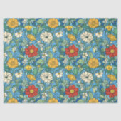 Art nouveau Morris rood geel wit bloemen blauw Tissuepapier (Voorkant)