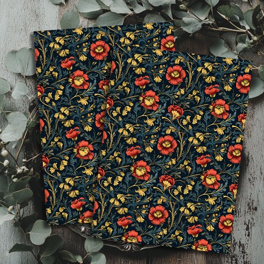 Art nouveau Morris rood goud pastel marine blauw Tissuepapier