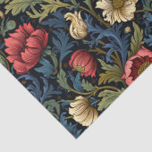 Art nouveau Morris rood wit bloemen pastelblauw Tissuepapier (Detail)