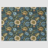 Art nouveau Morris stoffige blauwe ivoren bloemen  Tissuepapier (Voorkant)